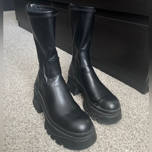 Zara Faux Leather Sock Boots - Picture 1 of 6